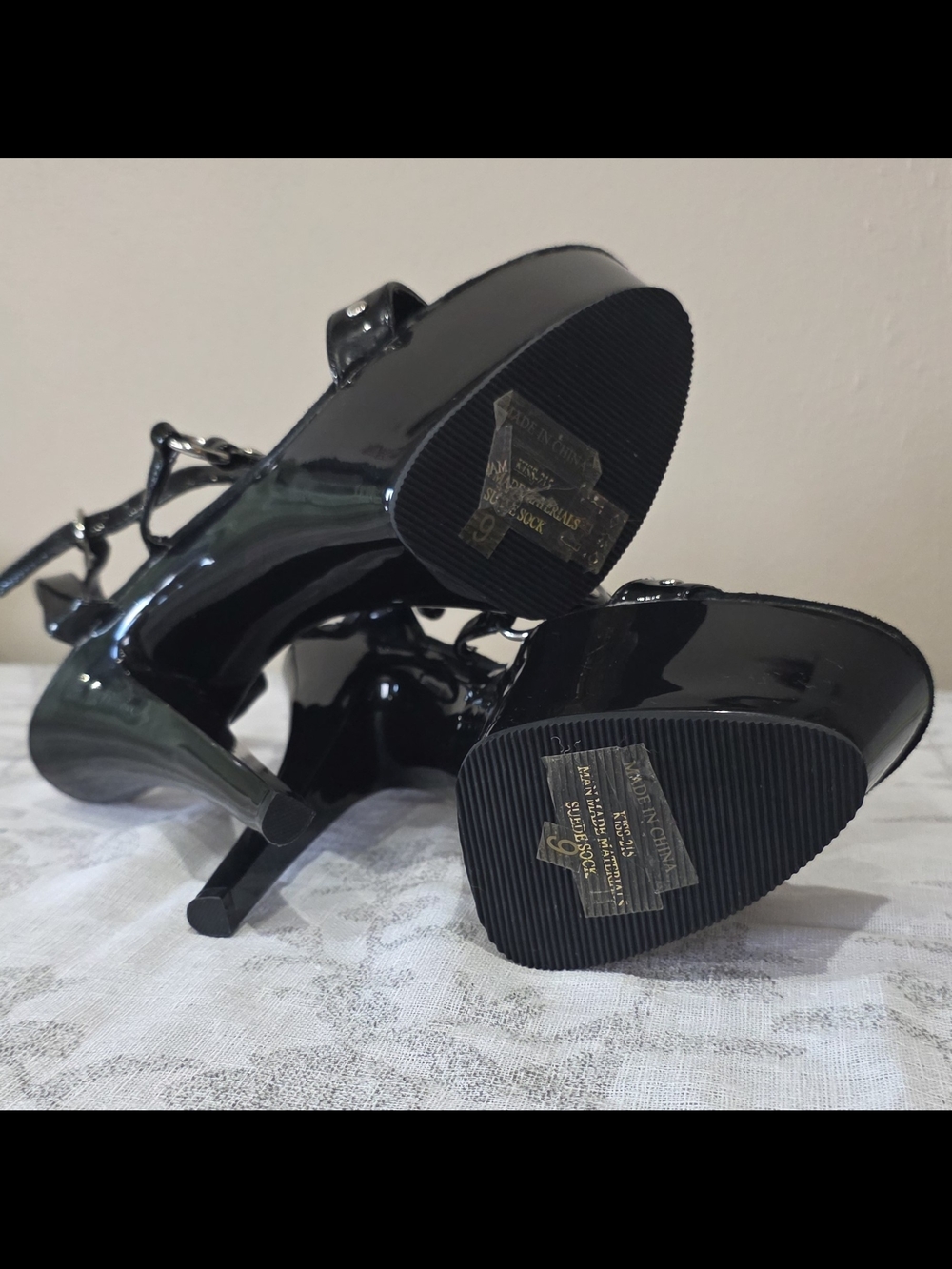 Pleaser Black Patent Platform Stiletto Heels with Stud Accents - Picture 6 of 8
